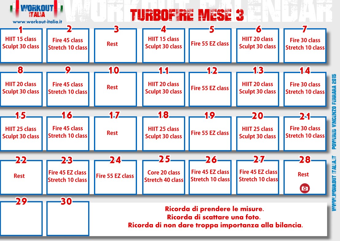 10 Minute Turbo jam workout calendar 