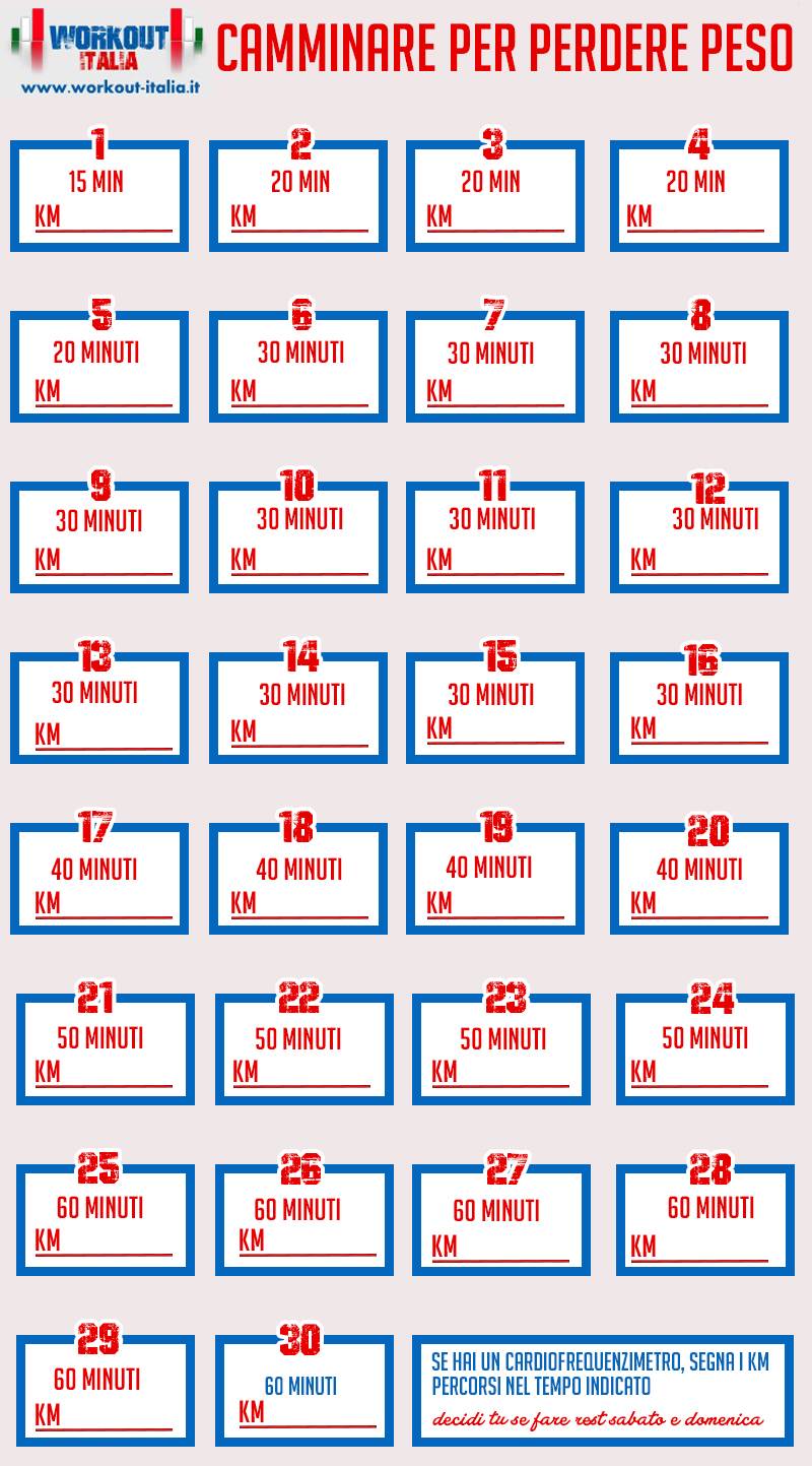 calendario programma per dimagrire camminando