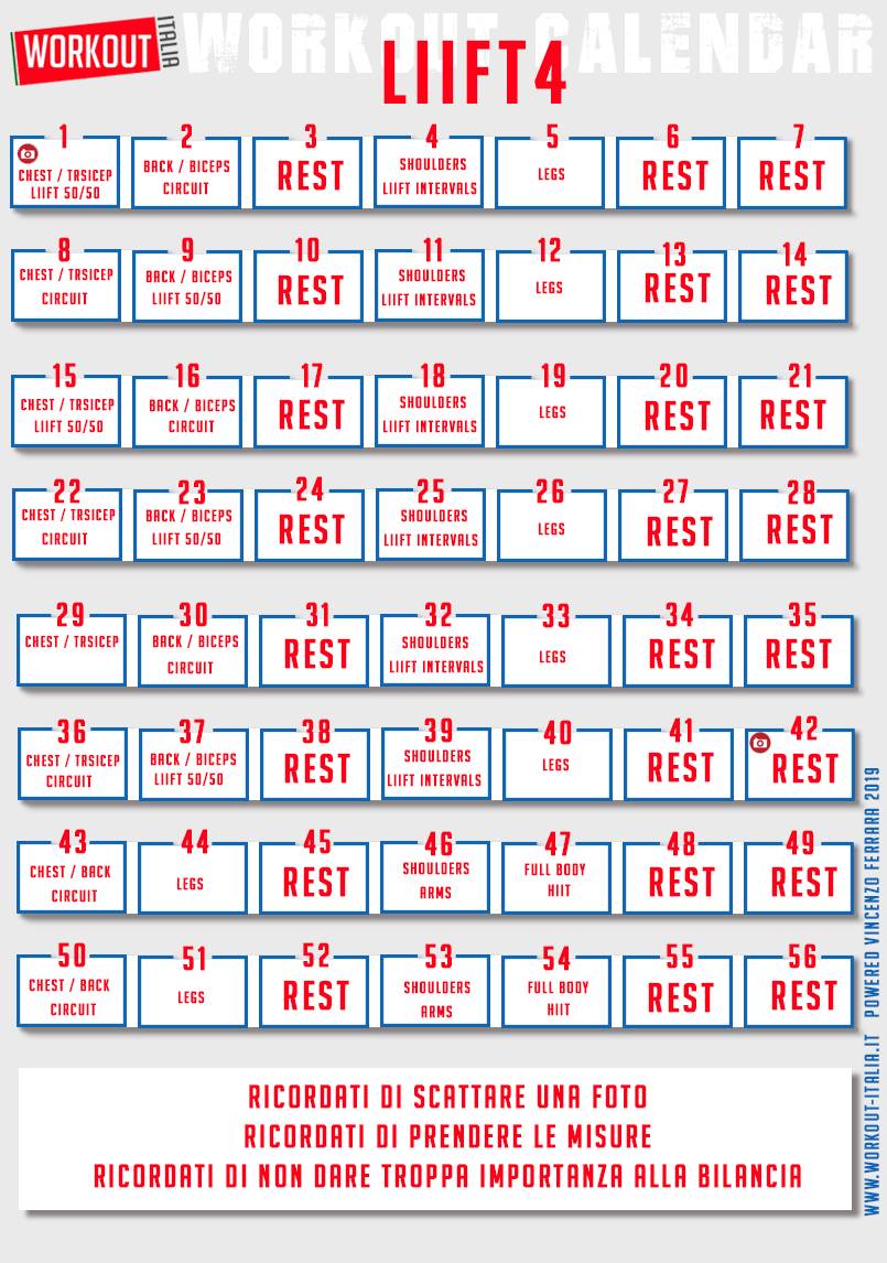 liift4 workout calendario