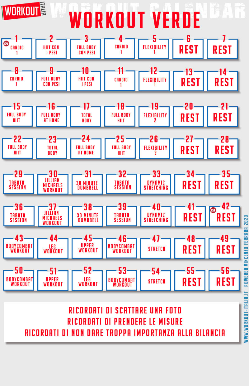 calendario workout verde